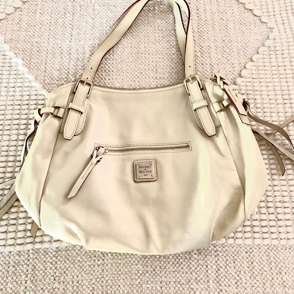 Dooney & Bourke Womens Handbag Nina Pebbled Leather Tote Satchel Purse Beige
